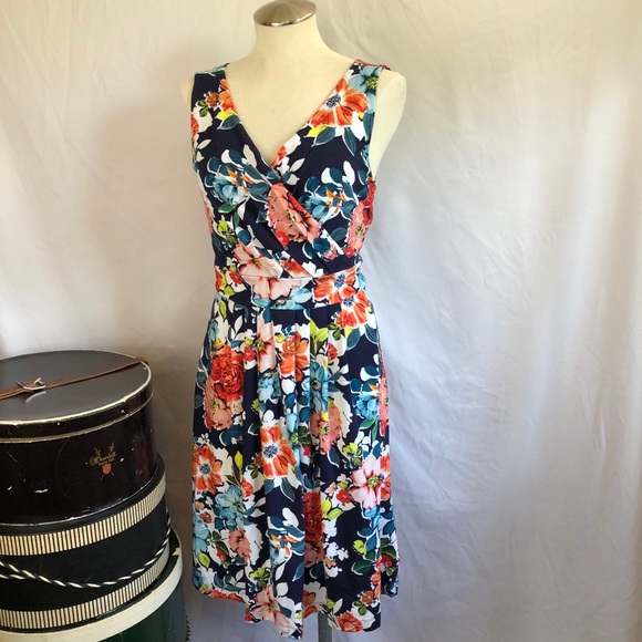 Lands End Floral Print Surplice Bodice 